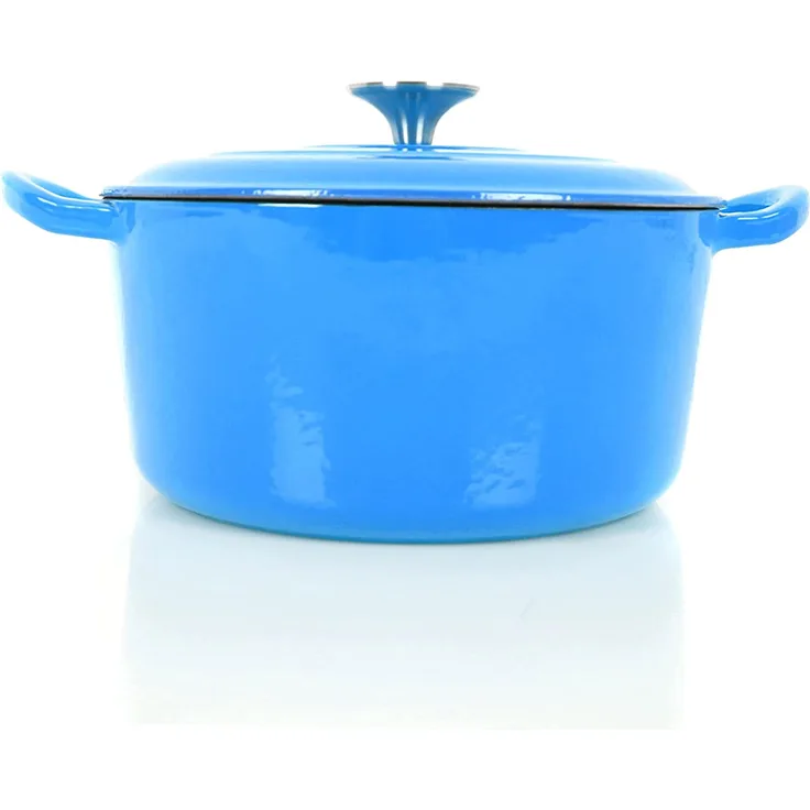 Echtwerk Schmortopf Gusseisen Gusseisentopf Bräter mit Deckel Brotbacktopf rund Grill BBQ Induktion Creme, 3,5 L Hellblau