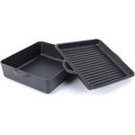 Echtwerk Universalbräter Gusseisen 2-in-1 Set Kastenform mit Deckel Kochtopf Rechteckige Auflaufform Feuertopf ohne Füße, 6,5 L