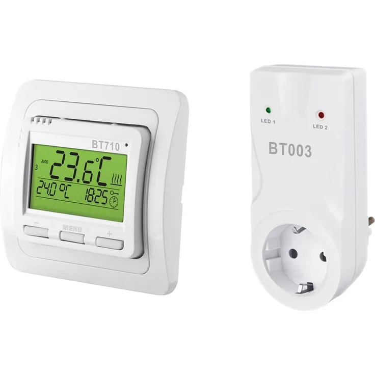 Elektrobock Digitaler Funk-Raumthermostat mit Display BT710 + Funksteckdose BT003, Konvektor