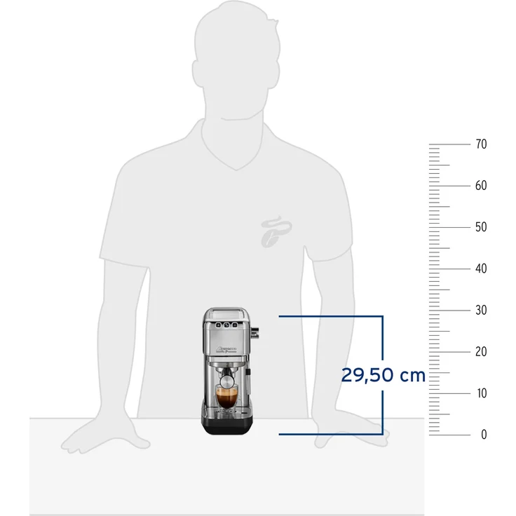 Tchibo Siebträger Espressomaschine „Lapressa“, mit Doppelauslauf und Milchaufschäumdüse (15 bar, 980ml Wassertank), inkl. zwei doppelwandigen Sieben, für Espresso und Milchschaum, Edelstahl – Bild 4