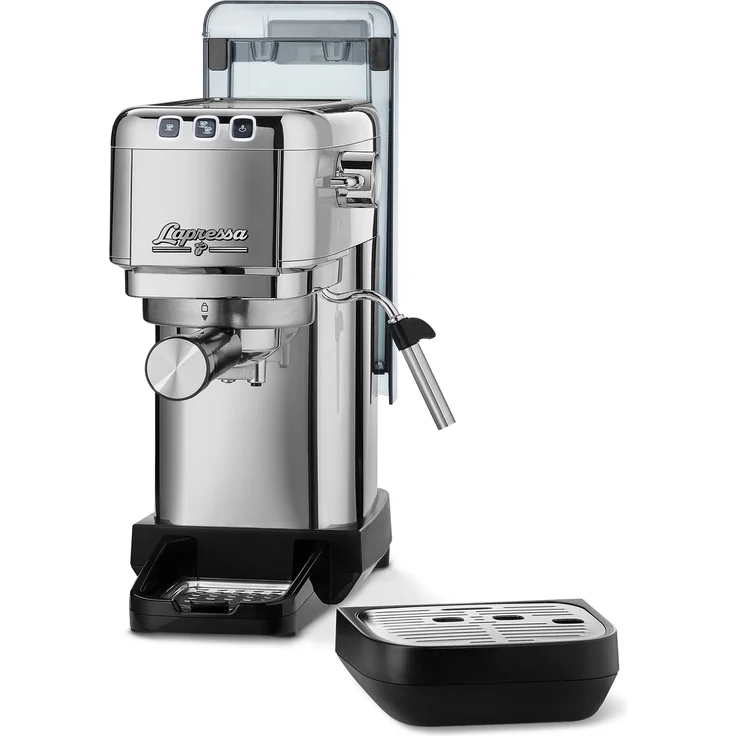Tchibo Siebträger Espressomaschine „Lapressa“, mit Doppelauslauf und Milchaufschäumdüse (15 bar, 980ml Wassertank), inkl. zwei doppelwandigen Sieben, für Espresso und Milchschaum, Edelstahl – Bild 3