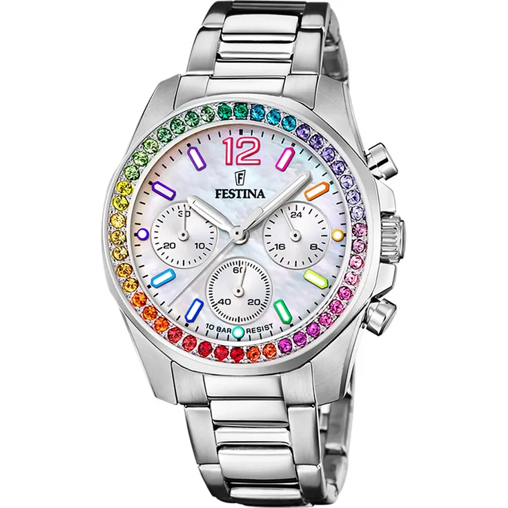 Festina Damen Uhr F20606/2 Boyfriend, Rainbow, perlmutt, Edelstahl