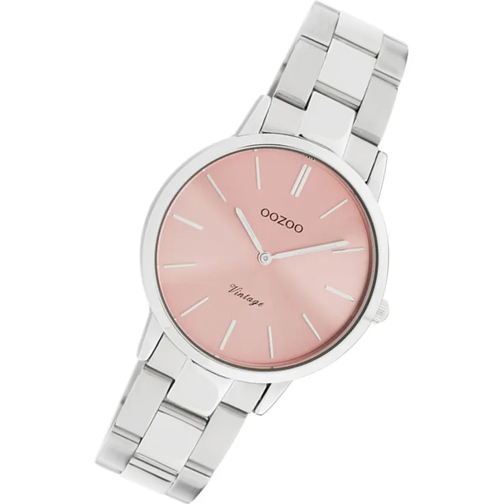 Oozoo Armbanduhr silber Edelstahl C20040 Vintage Slim Damen Analog-Uhr UOC20040