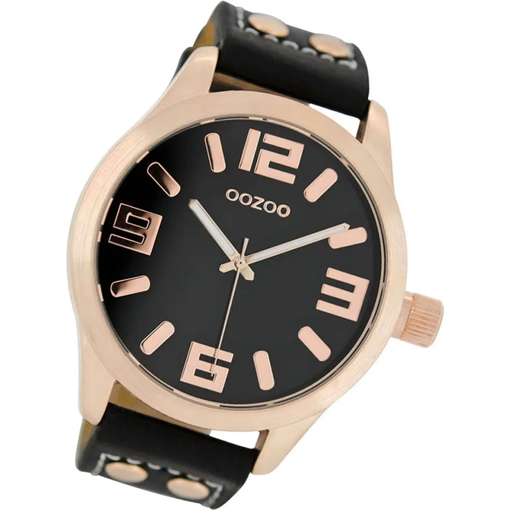 Oozoo Timepieces 46mm Quarz-Uhr Damen rosegold Lederarmband schwarz UOC1159