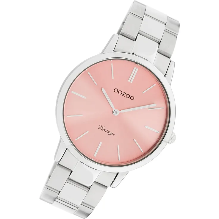 Oozoo Armbanduhr silber Edelstahl C20028 Vintage Slim Damen Analog-Uhr UOC20028