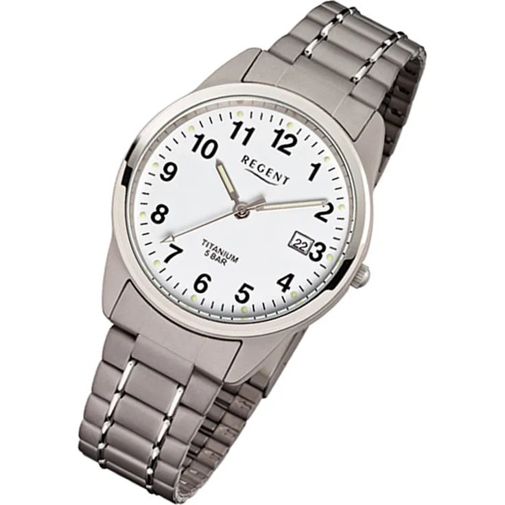 Regent Armbanduhr grau silber F-432 Herren Analog-Titanuhr URF432