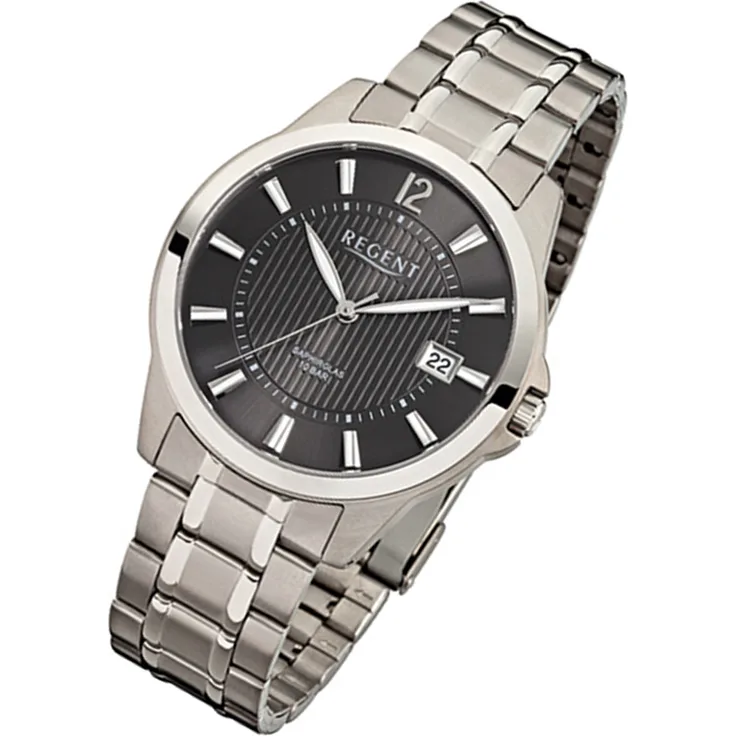 Regent Armbanduhr silber F-555 Herren Analog-Titanuhr URF555