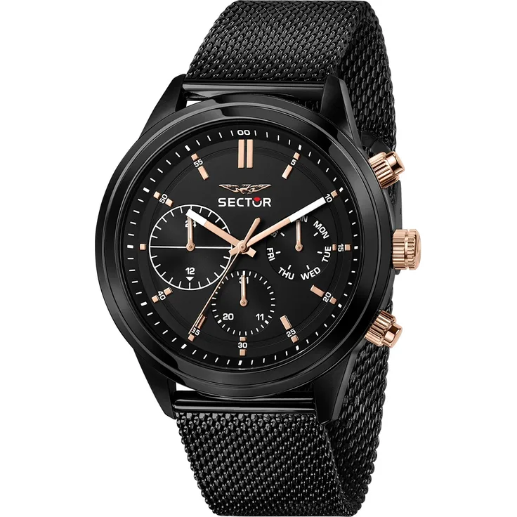 Sector Herren Armbanduhr Multifunkt Edelstahlband schwarz USE53540002