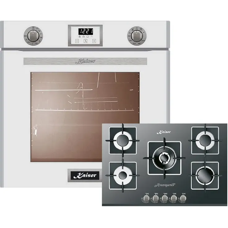 Kaiser EG 6374 W Backofenset, Gasbackofen + KCG 8382 Gaskochfeld (77 cm), Einbaugerät, Energieeffizienzklasse A, Garraum 68 l, groß (ab 65 l), weiß