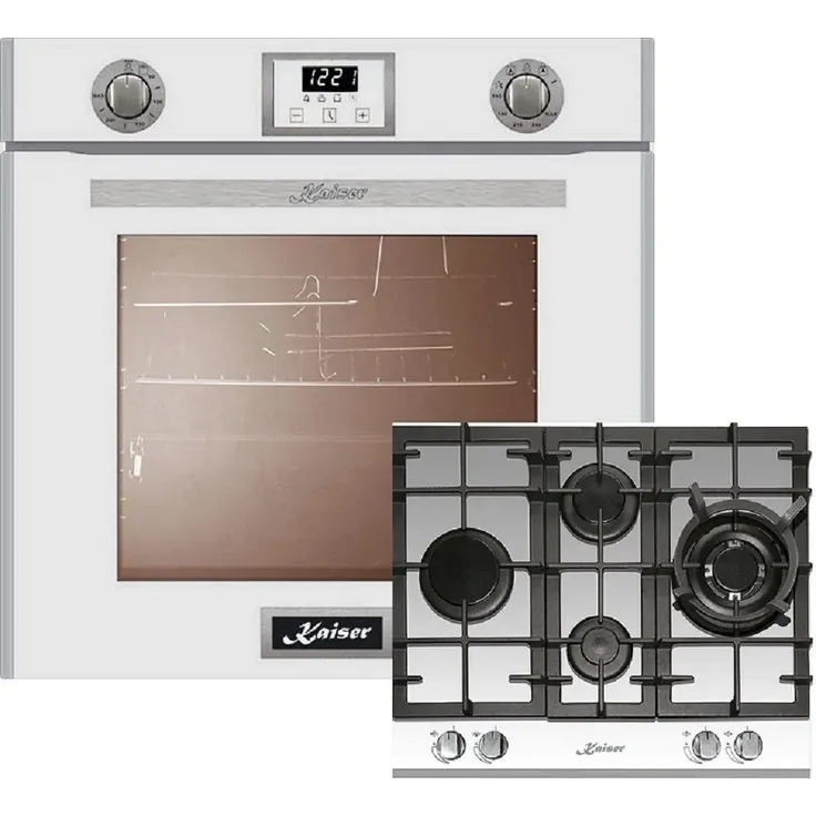 Kaiser EG 6374 W Backofenset, Gasbackofen + KCG 6394 W Gaskochfeld (60 cm), Einbaugerät, Energieeffizienzklasse A, Garraum 68 l, groß (ab 65 l), weiß