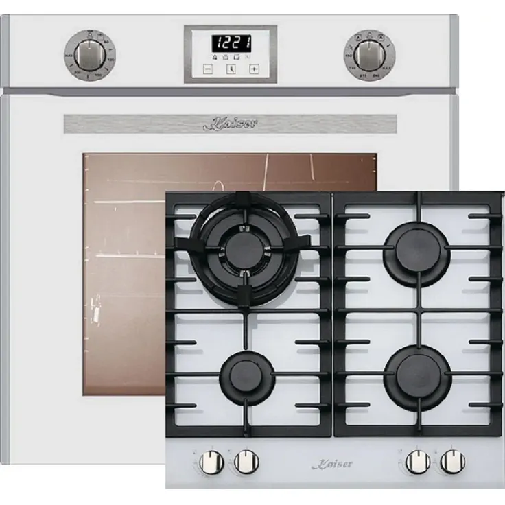 Kaiser EG 6374 W Backofenset, Gasbackofen + KCG 6380 W Gaskochfeld (60 cm), Einbaugerät, Energieeffizienzklasse A, Garraum 68 l, groß (ab 65 l), weiß