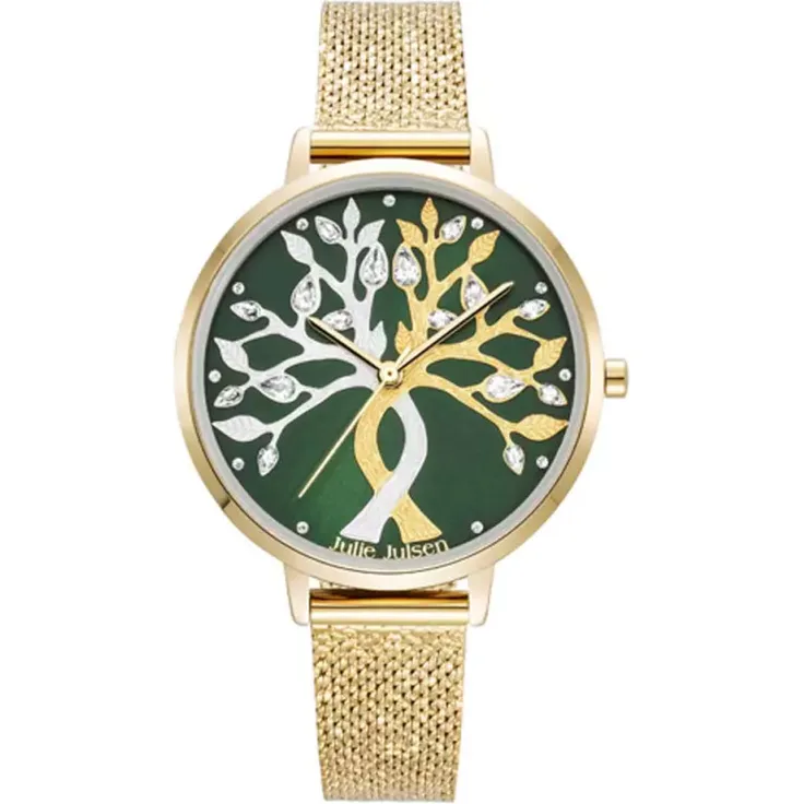 Julie Julsen Damen Quarz Armbanduhr aus Edelstahl mit Edelstahl Band - LIEBESBAUM - JJW1455YGME