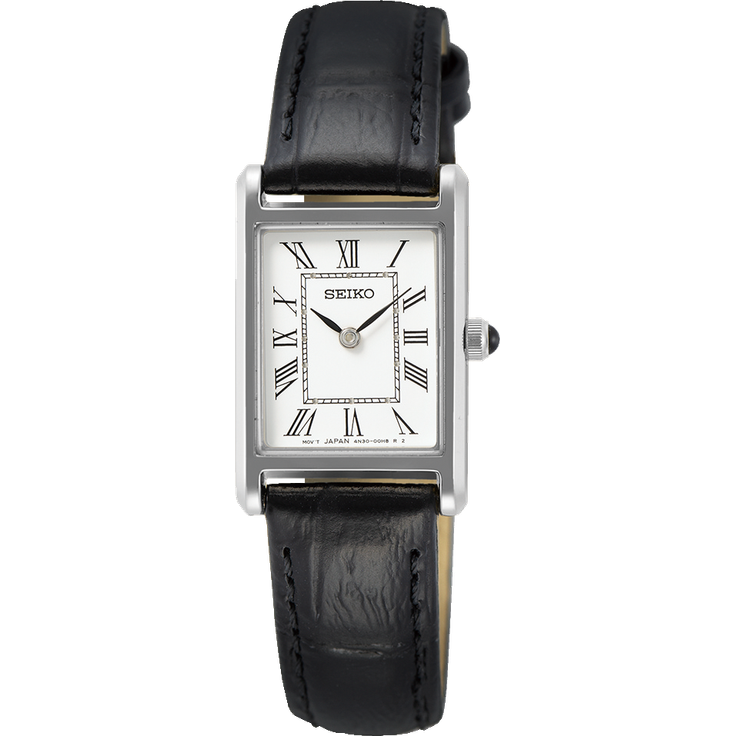 Seiko Damen Quarz Armbanduhr aus Edelstahl mit Lederarmband in silberfarben - SWR053P1