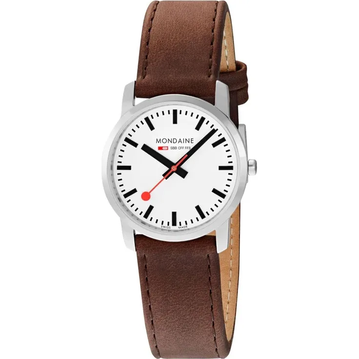Mondaine Unisex Quarz Armbanduhr aus Edelstahl mit Leder Band - SIMPLY ELEGANT - A400.30351.11SBG