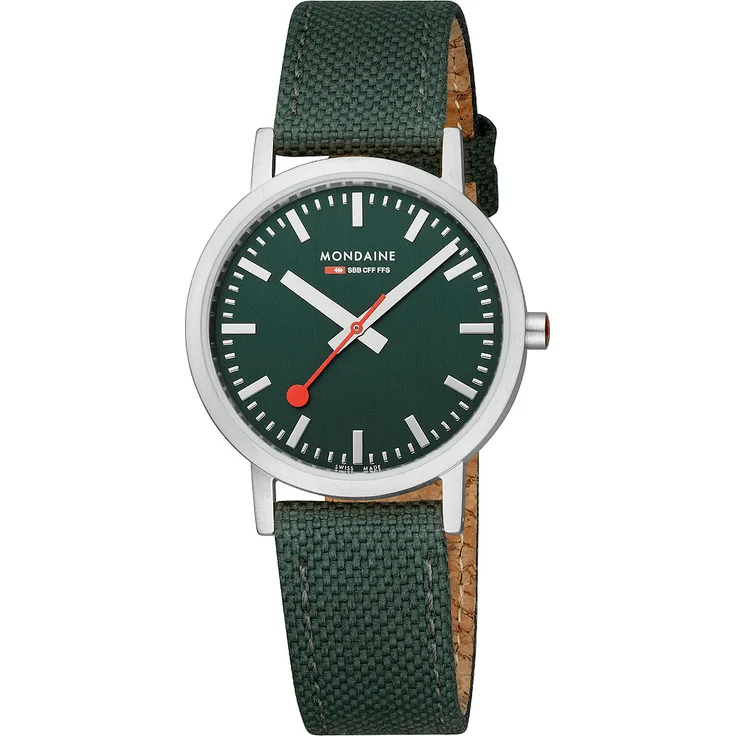 Mondaine Unisex Quarz Armbanduhr aus Edelstahl mit Textil-Kork Band - CLASSIC - A660.30314.60SBF