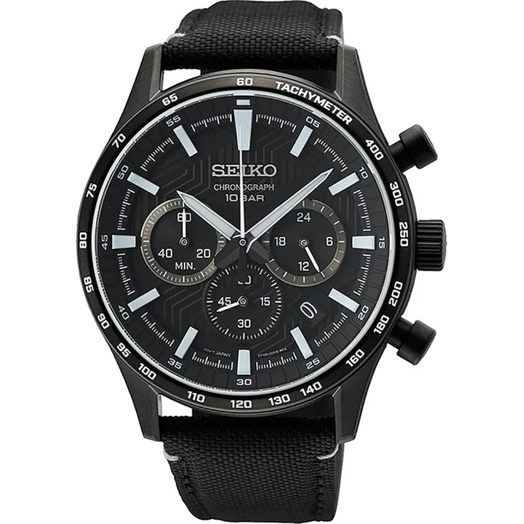 Seiko Herren Quarz Chronograph Armbanduhr aus Edelstahl mit Echtleder-Textil Armband - SSB417P1 – Bild 1
