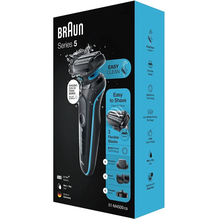Braun Series 5 51-M4500cs Nass- und Trockenrasierer mit Ladestation und EasyClick Aufsatz, Mintgrün – Bild 6