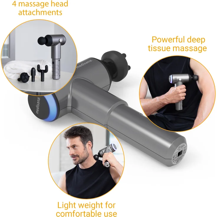 medisana MG 500 Pro Massagepistole mit 4 Massageköpfen und 3 leistungsstarken Vibrationsstufen Selbstmassage für Schulter, Brust, Rücken und weiteren Körperregionen mit Aufbewahrungstasche – Bild 6