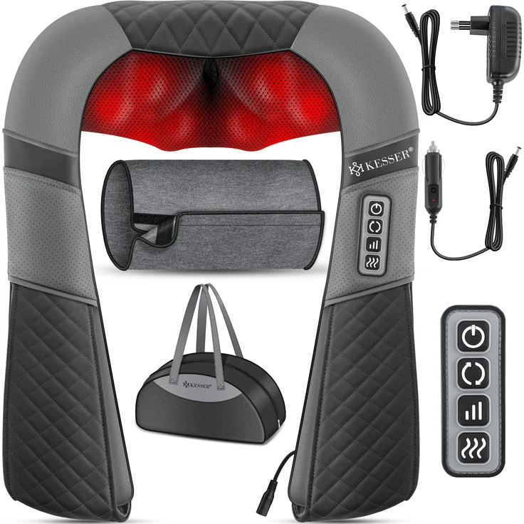 KESSER Nackenmassagegerät Shiatsu Massagegerät Inkl. Tasche Schulter Rückenmassagegerät Massage mit Wärme mit 3D-Massage Muskelschmerzlinderung Nacken, Rücken, Schulter, Beine, Füße Grau / Anthrazit – Bild 1