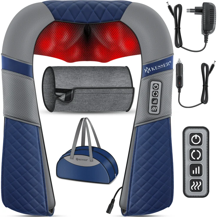 KESSER Nackenmassagegerät Shiatsu Massagegerät Inkl. Tasche Schulter Rückenmassagegerät Massage mit Wärme mit 3D-Massage Muskelschmerzlinderung Nacken, Rücken, Schulter, Beine, Füße Grau / Navyblau