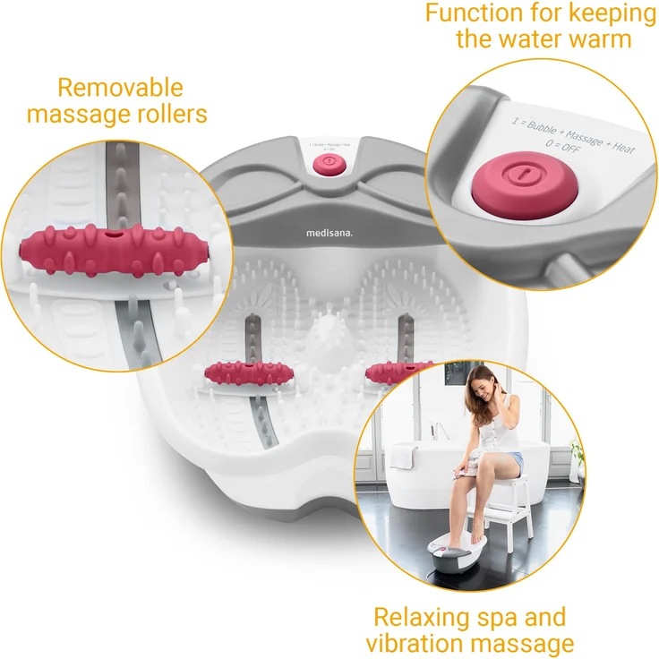 medisana FS 300 Fußsprudelbad mit Fußreflexzonenmassage, elektrisches Fußbad, Warmhaltefunktion, Fußbad mit Massage und Heizung, für große Füße und eine angenehme Fußmassage – Bild 6