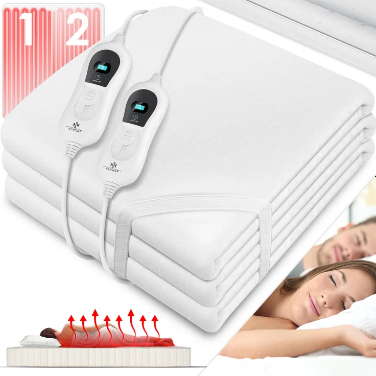 KESSER Wärmeunterbett mit Abschaltautomatik Fernbedienung Heizdecke mit 3 Temperaturstufen Wärmebettunterlage fürs Bett Matratzenheizung Wärmedecke aus weichem Vlies Heizkissen 160x140cm, Weiß