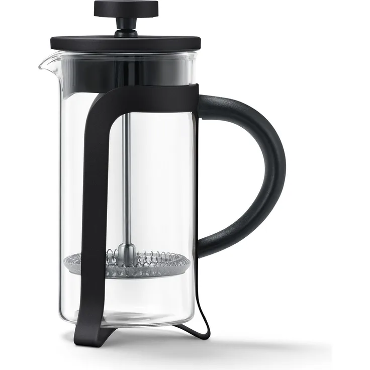 Tchibo Siebstempelkanne für manuelle Kaffeezubereitung, French Press mit hitzebeständigem Borosilikatglas, spülmaschinengeeignet, 300ml Fassungsvermögen für ca. 2 Tassen, Edelstahl, Schwarz