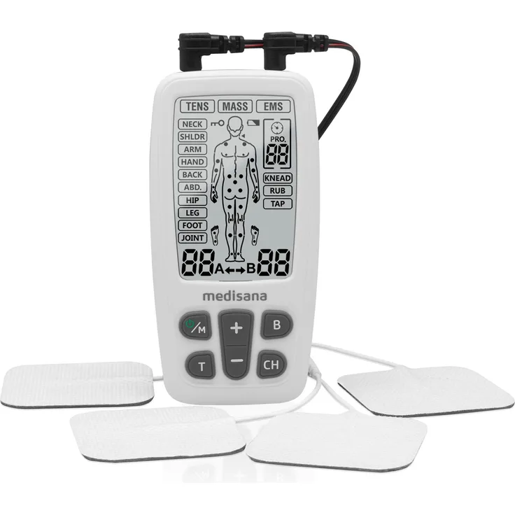 medisana TENS Gerät, EMS Reizstromgerät mit 60 Programmen professionelles Elektrotherapiegerät Muskelentspannung und Schmerzlinderung an Rücken, Nacken, Schultern, Bauch, Hüfte mit 4 Elektrodenpads