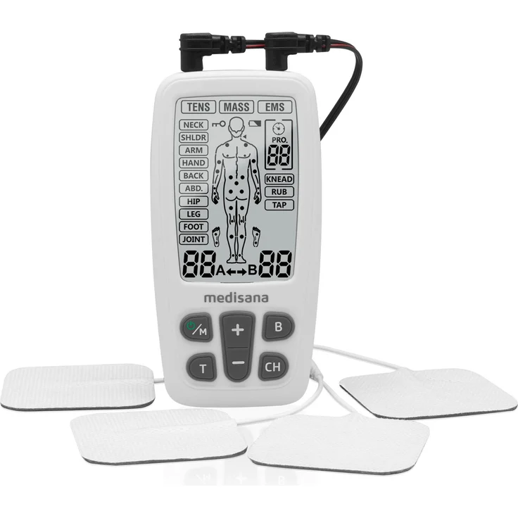 medisana TENS Gerät, EMS Reizstromgerät mit 60 Programmen professionelles Elektrotherapiegerät Muskelentspannung und Schmerzlinderung an Rücken, Nacken, Schultern, Bauch, Hüfte mit 4 Elektrodenpads – Bild 1