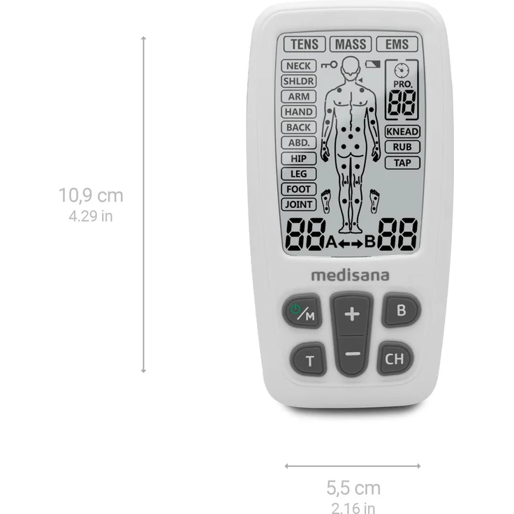 medisana TENS Gerät, EMS Reizstromgerät mit 60 Programmen professionelles Elektrotherapiegerät Muskelentspannung und Schmerzlinderung an Rücken, Nacken, Schultern, Bauch, Hüfte mit 4 Elektrodenpads – Bild 2