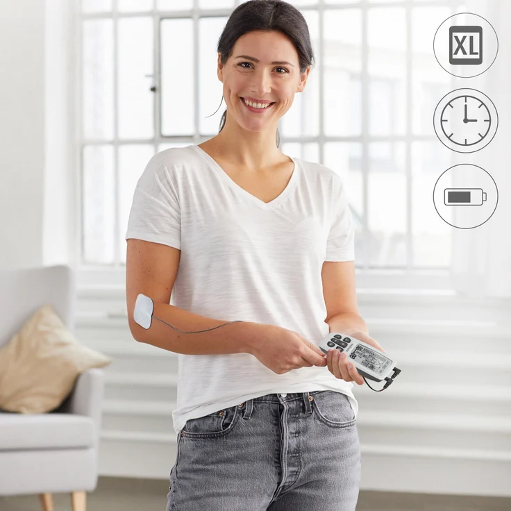 medisana TENS Gerät, EMS Reizstromgerät mit 60 Programmen professionelles Elektrotherapiegerät Muskelentspannung und Schmerzlinderung an Rücken, Nacken, Schultern, Bauch, Hüfte mit 4 Elektrodenpads – Bild 4