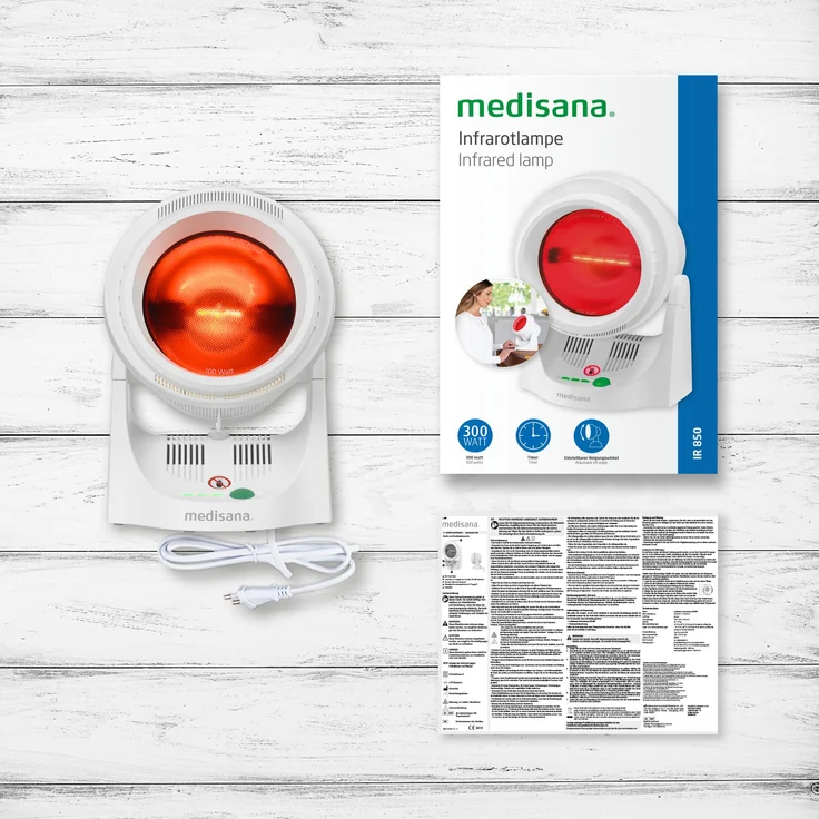 medisana IR 850 Infrarot-Wärmelampe 300 Watt, Infrarotleuchte zur Verbesserung des Wohlbefindens, Wärmestrahler zur Entspannung der Muskulatur mit Timerfunktion und UV-Licht Schutz – Bild 7