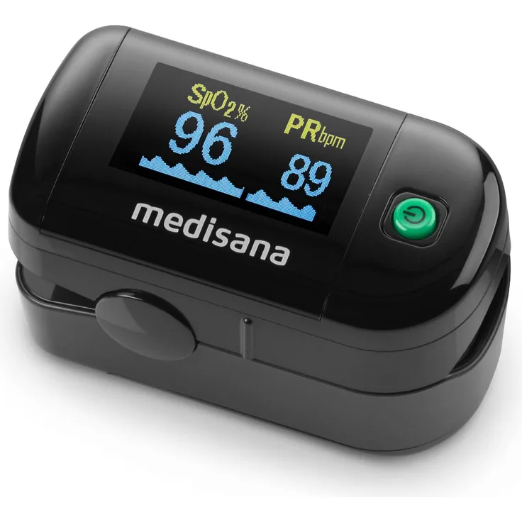 medisana PM 100 Pulsoximeter, Messung der Sauerstoffsättigung im Blut, Fingerpulsoxymeter mit OLED-Display und One-Touch Bedienung in schwarz