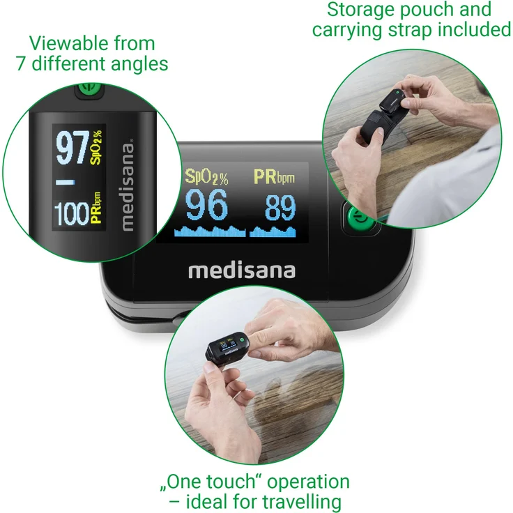 medisana PM 100 Pulsoximeter, Messung der Sauerstoffsättigung im Blut, Fingerpulsoxymeter mit OLED-Display und One-Touch Bedienung in schwarz – Bild 6