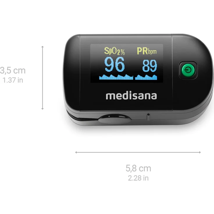 medisana PM 100 Pulsoximeter, Messung der Sauerstoffsättigung im Blut, Fingerpulsoxymeter mit OLED-Display und One-Touch Bedienung in schwarz – Bild 2
