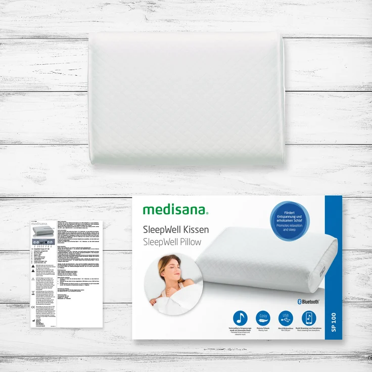 medisana Sleepwell SP 100 Kopfkissen mit Lautsprecher und MP3-Wiedergabe, orthopädisches Schaumkissen mit integrierter Entspannungsmusik, Bluetooth zum streamen von Musik für ein besseres Einschlafen – Bild 7