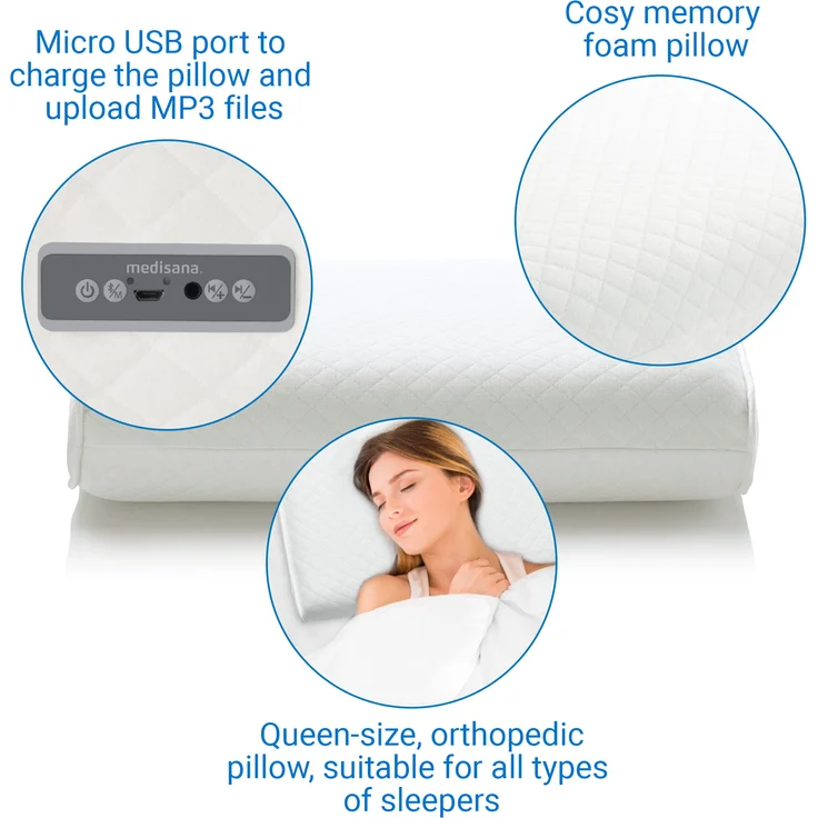 medisana Sleepwell SP 100 Kopfkissen mit Lautsprecher und MP3-Wiedergabe, orthopädisches Schaumkissen mit integrierter Entspannungsmusik, Bluetooth zum streamen von Musik für ein besseres Einschlafen – Bild 6