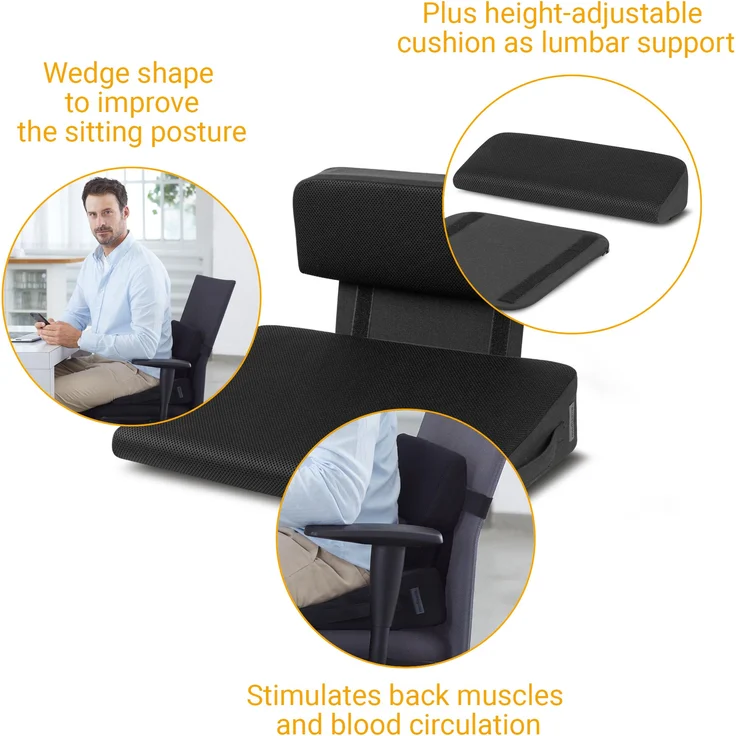 medisana OL 350 Keilkissen mit Wärmefunktion und Lendenwirbelstütze, 3 Temperaturstufen, Überhitzungsschutz, ergonomisches Wärmekissen zur Verbesserung der Sitzhaltung für Zuhause oder Büro – Bild 6