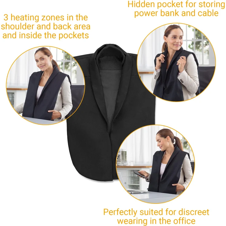 medisana OL 150 Wärmecape kabellos mit Powerbank im Business-Look für das Büro, 3 Temperaturstufen, Überhitzungsschutz, Abschaltautomatik – Bild 6