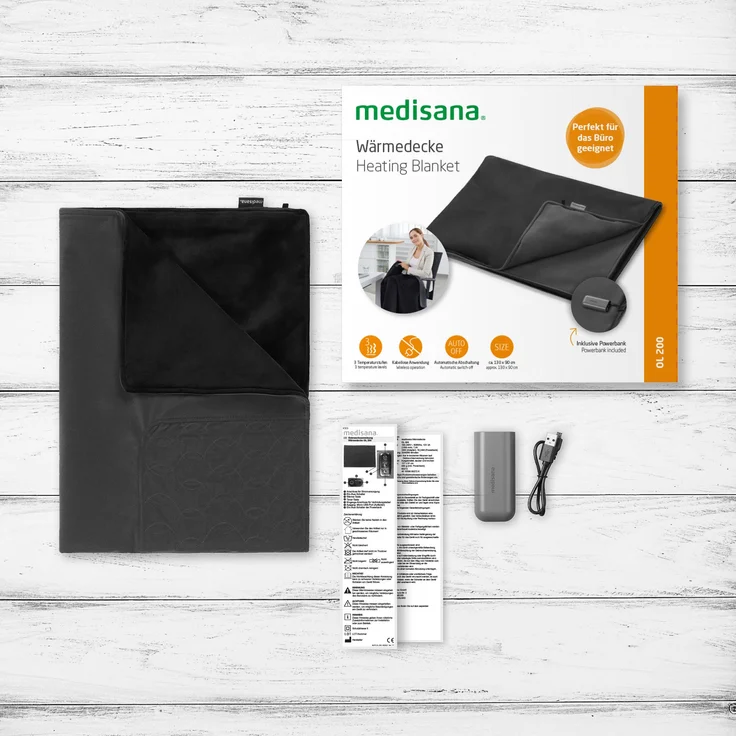medisana OL 200 Wärmedecke kabellos mit Powerbank, perfekt für das Büro, mit Wärmespot in 3 Temperaturstufen für Schoß und Beine, Überhitzungsschutz, Abschaltautomatik – Bild 7