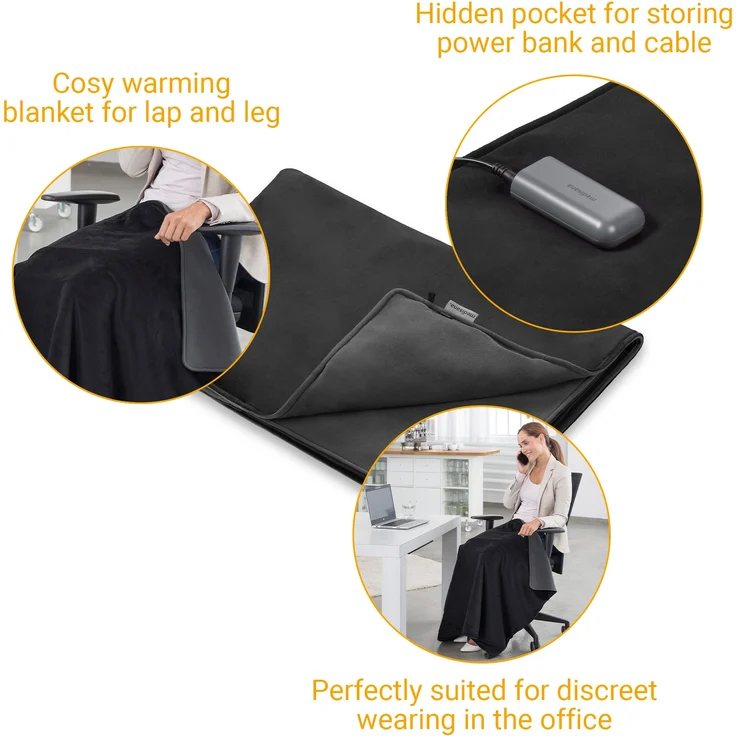 medisana OL 200 Wärmedecke kabellos mit Powerbank, perfekt für das Büro, mit Wärmespot in 3 Temperaturstufen für Schoß und Beine, Überhitzungsschutz, Abschaltautomatik – Bild 6