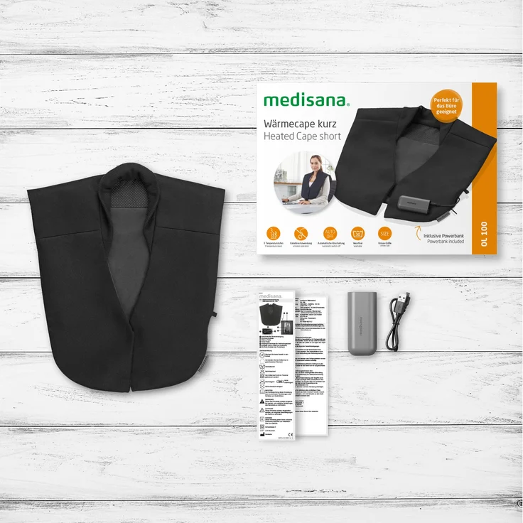 medisana OL 100 Wärmecape kabellos mit Powerbank im Business-Look für das Büro, 3 Temperaturstufen, Überhitzungsschutz, Abschaltautomatik – Bild 7