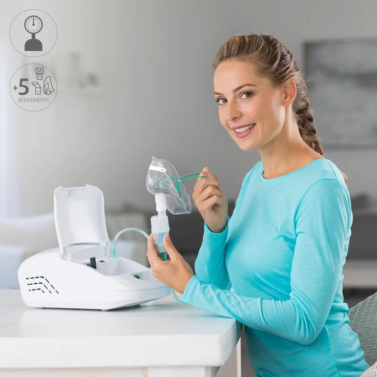 medisana IN 550 Inhalator, Kompressor Vernebler mit Mundstück und Maske für Erwachsene und Kinder, bei Erkältungen oder Asthma mit extra viel Zubehör, langem Schlauch und Zubehörfach – Bild 4