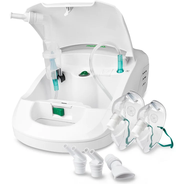 medisana IN 550 Inhalator, Kompressor Vernebler mit Mundstück und Maske für Erwachsene und Kinder, bei Erkältungen oder Asthma mit extra viel Zubehör, langem Schlauch und Zubehörfach – Bild 1