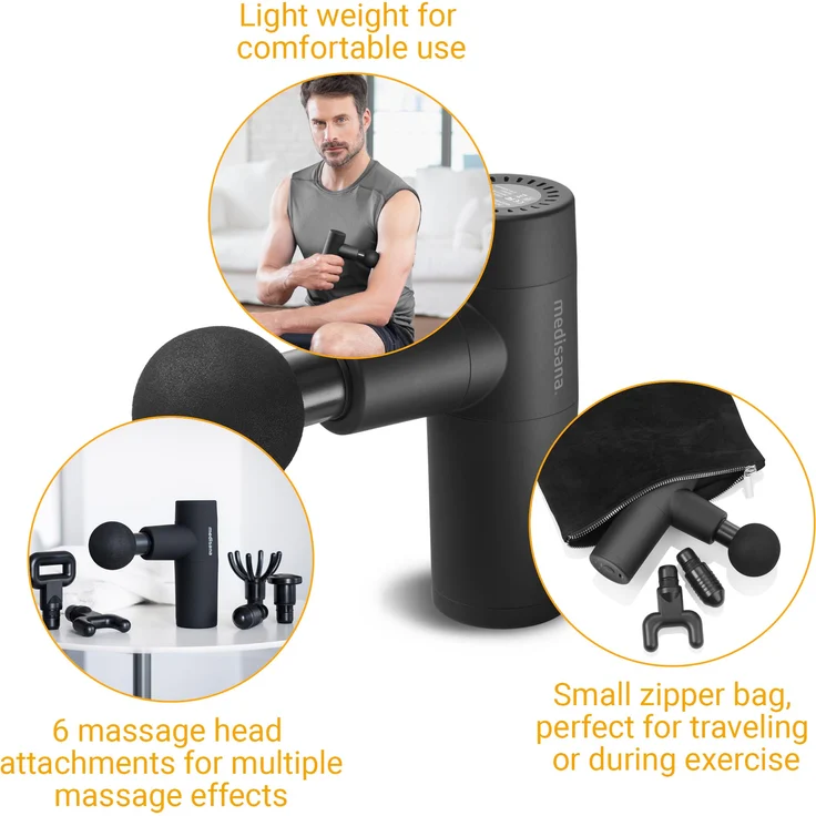 medisana MG 150 Mini Massagepistole mit 6 Massageköpfen und 5 Vibrationsstufen, Selbstmassage für Schulter, Brust, Rücken und weiteren Körperregionen mit LED-Kontrollleuchte und Aufbewahrungstasche – Bild 6