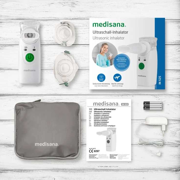 medisana IN 525 tragbarer Inhalator für Unterwegs, Ultraschall Vernebler mit Mundstück und Maske für Erwachsene und Kinder, bei Erkältungen oder Asthma mit extra Zubehör – Bild 7
