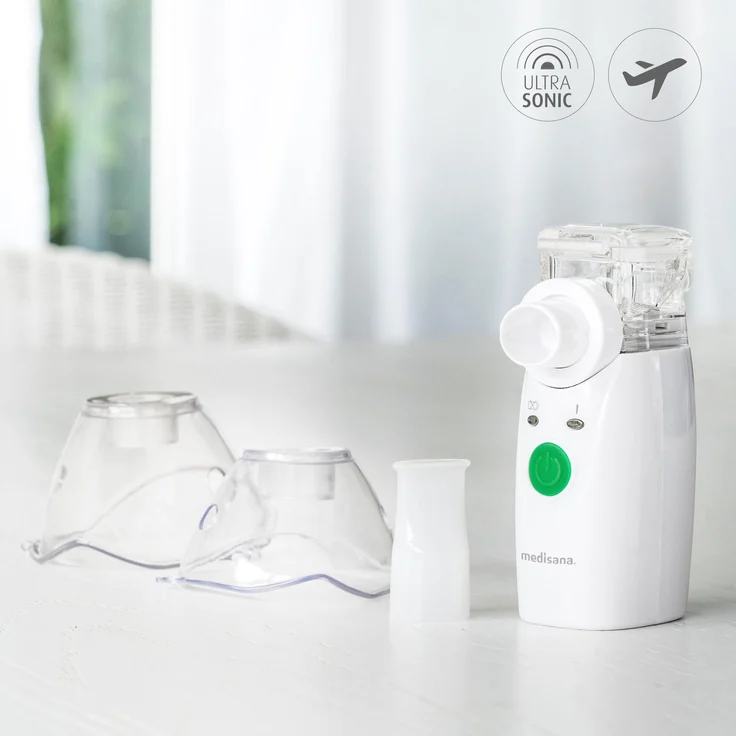 medisana IN 525 tragbarer Inhalator für Unterwegs, Ultraschall Vernebler mit Mundstück und Maske für Erwachsene und Kinder, bei Erkältungen oder Asthma mit extra Zubehör – Bild 4