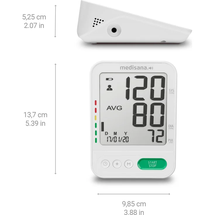 medisana BU 586 Voice Oberarm-Blutdruckmessgerät, präzise Blutdruck und Pulsmessung mit Speicherfunktion und Sprachausgabe, Anzeige eines unregelmäßigen Herzschlags, mit großer Manschette 23-43 cm – Bild 2