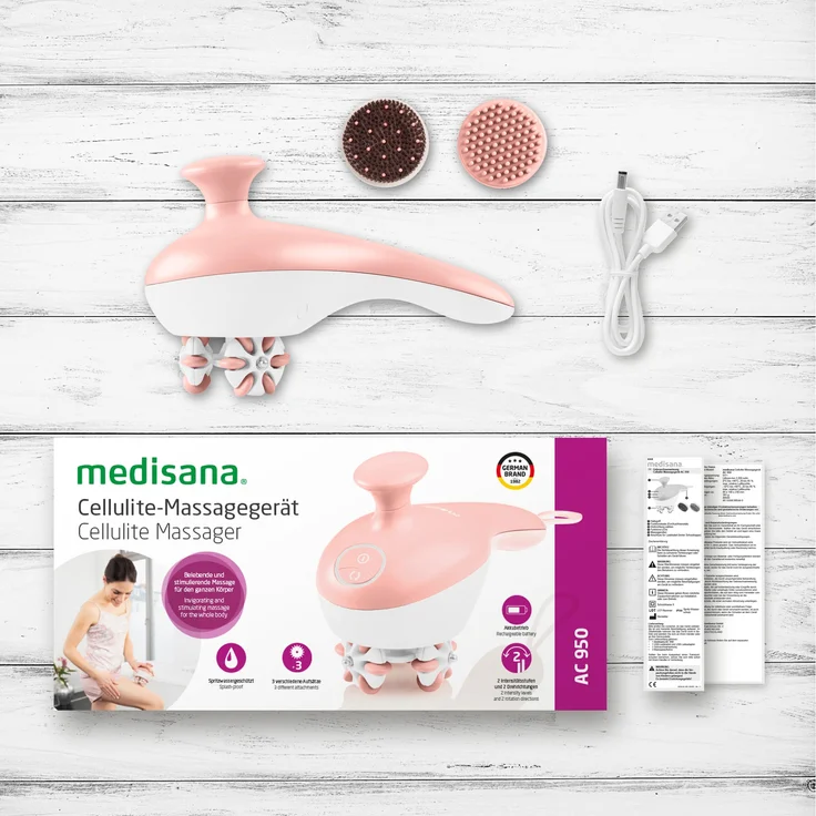 medisana AC 950 Cellulite Massagegerät für straffere Haut mit 3 Massageaufsätzen, Selbstmassage mit 3 rotierenden Massagerollen und 2 Massageintensitäten, kabellos mit Akku – Bild 7
