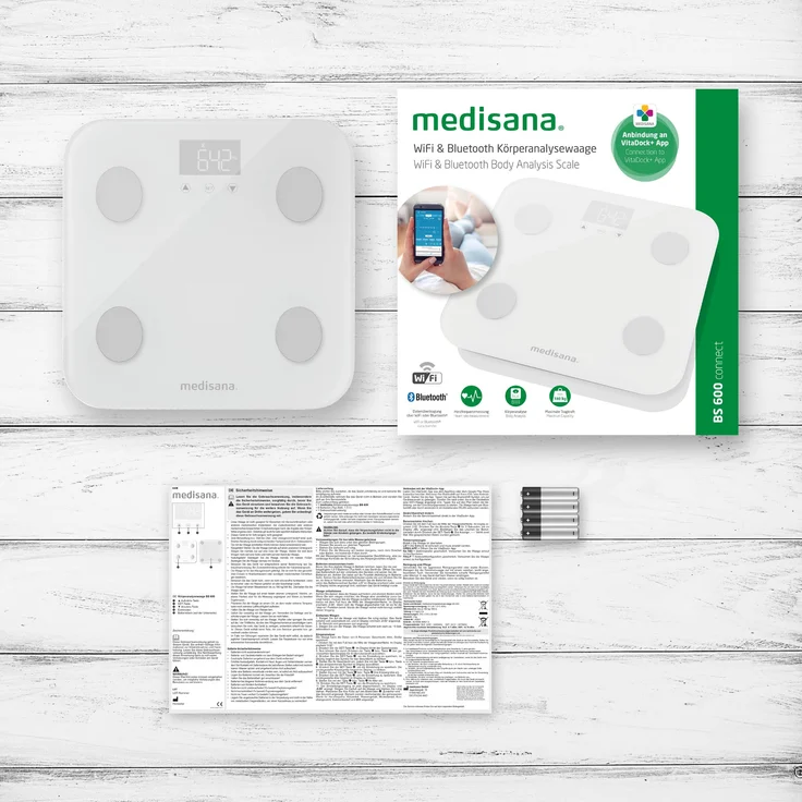 medisana BS 600 Körperanalysewaage bis 180 kg mit W-LAN oder Bluetooth, Personenwaage zur Messung von Körperfett, Körperwasser, Muskelmasse und Knochengewicht mit VitaDock Körperanalyse App – Bild 7
